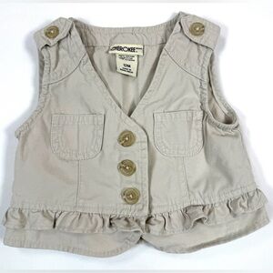 CHEROKEE Baby Girls' Y2K 100% Cotton Khaki Ruffle Button Up Vest Tank Size 12M
